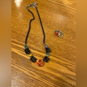 AUTHENTIC SABIKA multi stone necklace- multi color & matte black necklace & earr